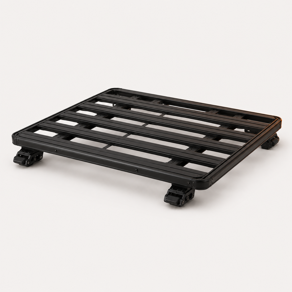 Aluminium platform roof rack, universal, black anodised slatted grid — MobyGrid