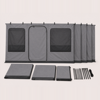 Awning wall set, grey canvas panels with zip door and mesh windows — MobyGrid