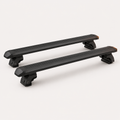 Aerodynamic roof crossbar set, black aluminium with end caps and clamp mounts — MobyGrid