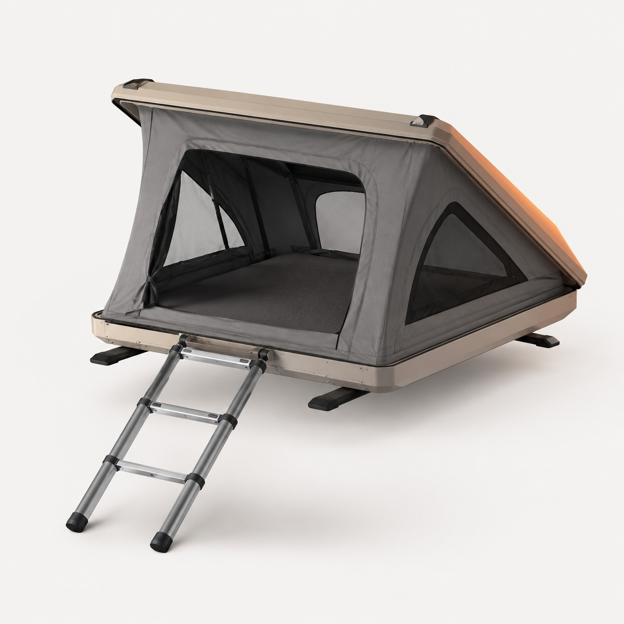 Hardshell rooftop tent, 2-person, sand aluminium shell with telescopic ladder — MobyGrid