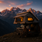 XL hardshell rooftop tent open on a 4x4 at an alpine dusk camp — MobyGrid
