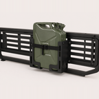 Jerry can holder set, black steel brackets with green jerry can — MobyGrid