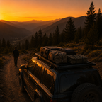 Slimline platform rack on a 4x4 on a dusk overland trail — MobyGrid