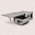 Slide-out camp table and drawer combo, brushed aluminium — MobyGrid