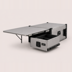 Slide-out camp table and drawer combo, brushed aluminium — MobyGrid