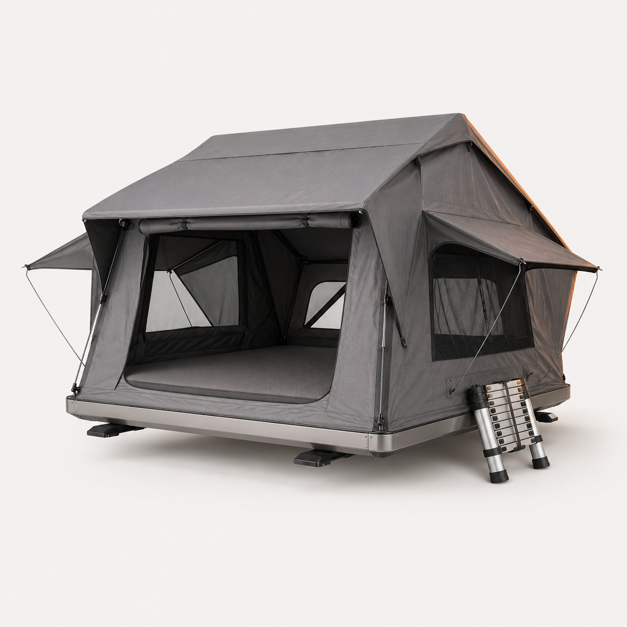 Softshell rooftop tent, 3-person, grey canvas with aluminium base and ladder — MobyGrid